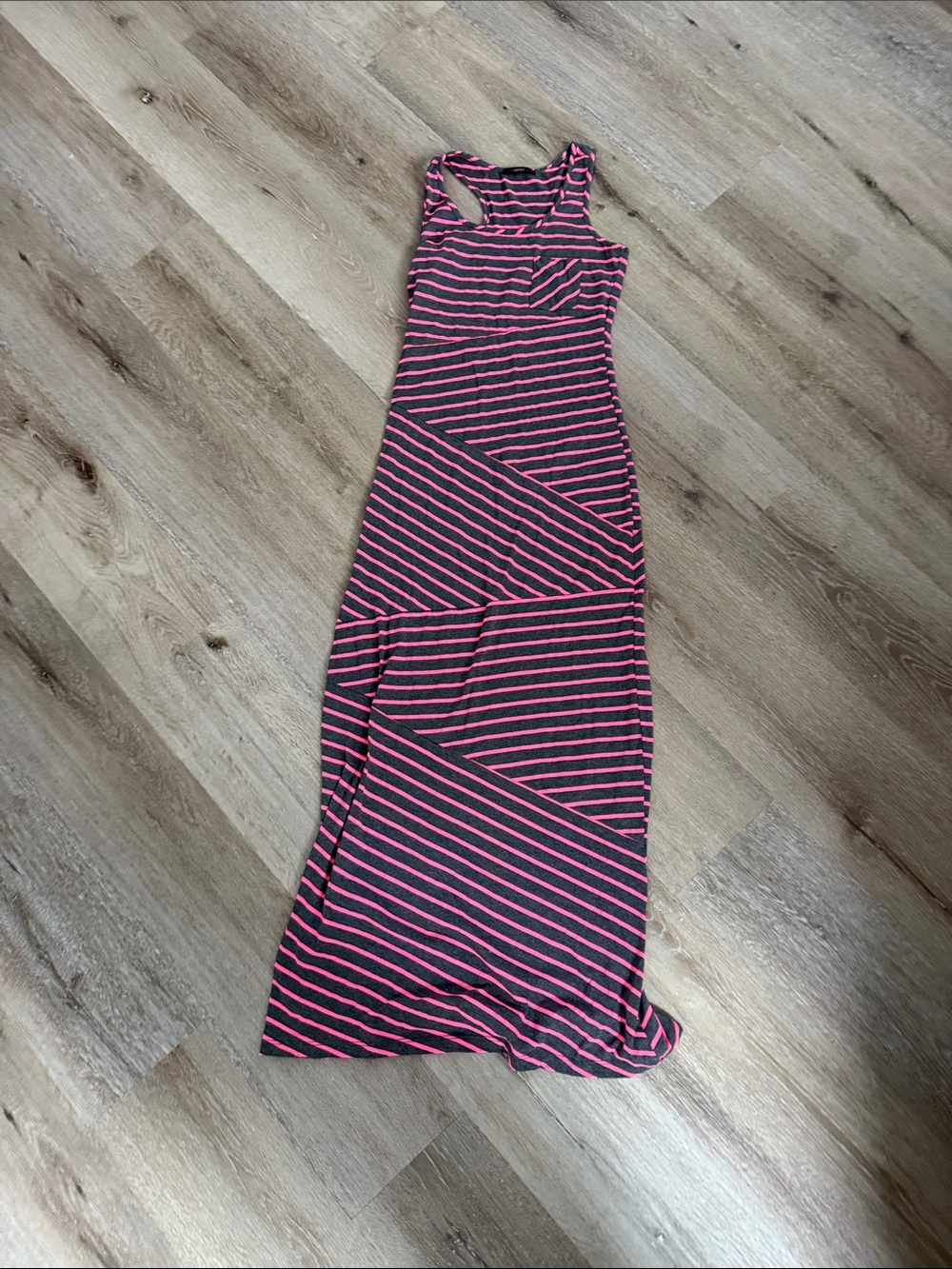 Soprano Pink and Gray Striped Racerback Maxi Dress